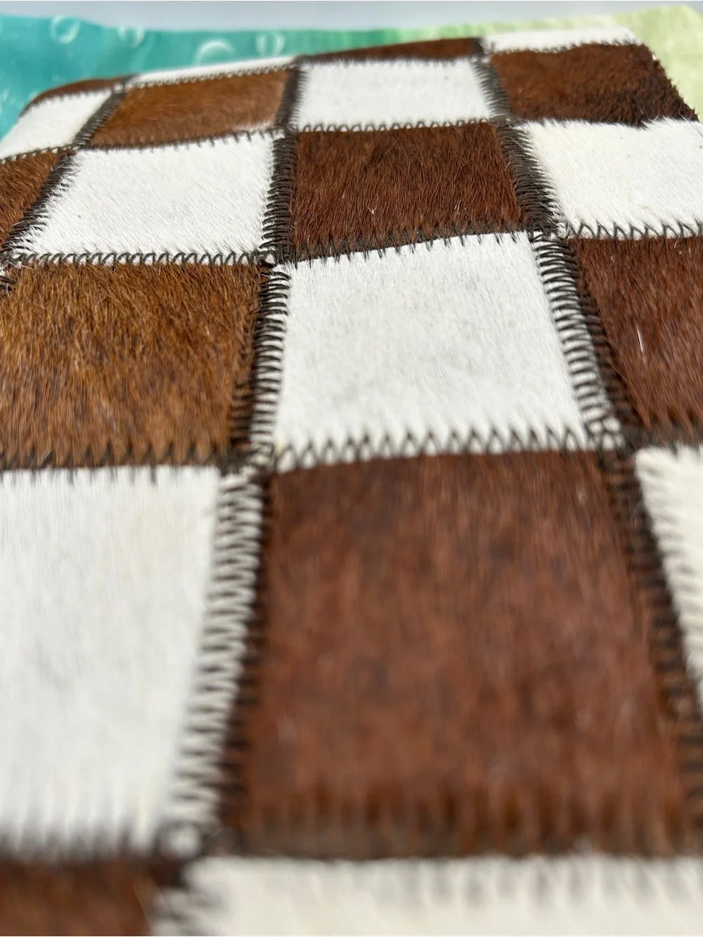 Checkerboard Hair on Hide Clutch / Wristlet, Brown & White Cowhide New With Tags